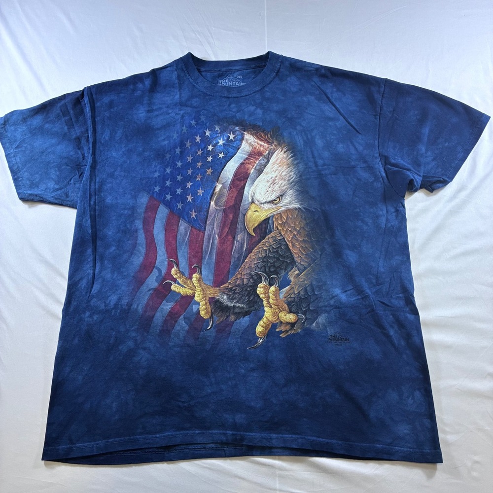 The Mountain Mens 2XL Blue Tie Dye Bald Eagle American Flag Graphic T-Shirt 2015